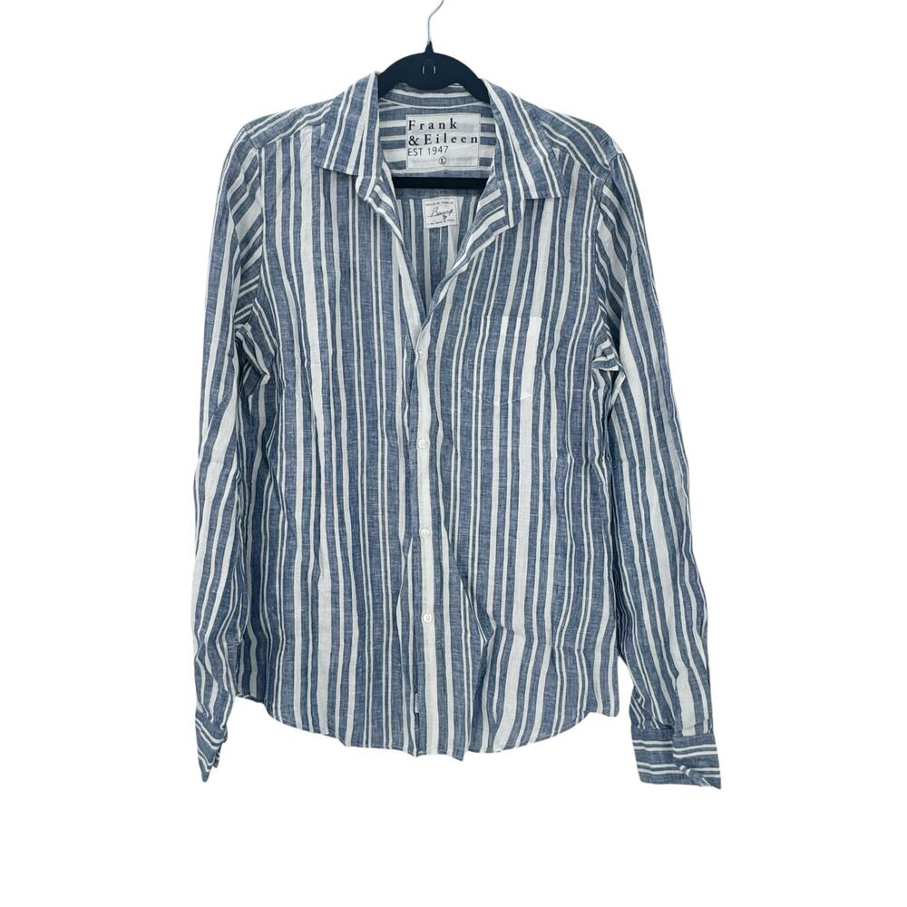 Frank & Eileen Women's Linen Striped Barry Button Up Shirt Size L NWOT